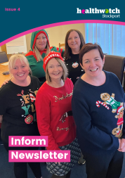 The 5 ladies of Healthwatch Stockport wearing  Christmas jumpers