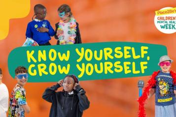 A promotional graphic for Place2Be's Children's Mental Health Week features a cartoon illustration of the Super Mario character Bowser. The text reads "Place2Be's CHILDREN'S MENTAL HEALTH WEEK 3-9 FEB 2025 KNOW YOURSELF, GROW YOURSELF." Bowser is depicted with a thoughtful expression. The Place2Be logo is also visible.